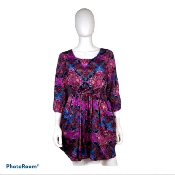 Band of Gypsies Paisley Print 3/4 Sleeves Geometric Pattern Shift Dress Size S - Picture 2 of 9